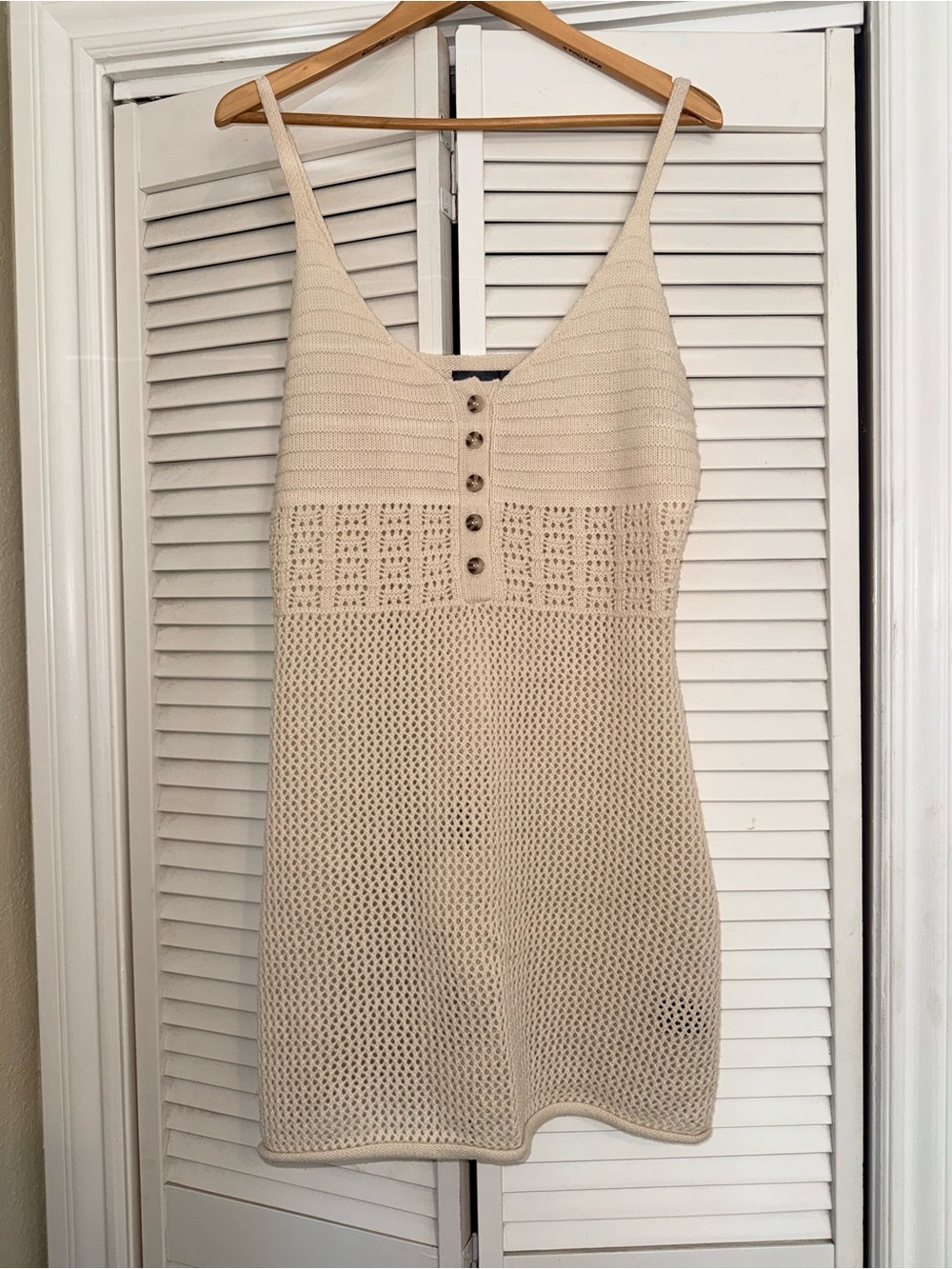 Faded Rose Cream Crocheted Knit Button-Front Spaghetti Strap Dress - XL